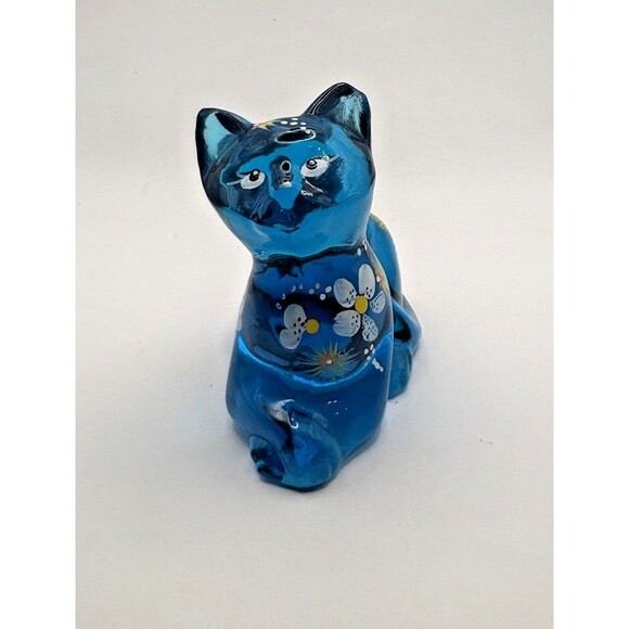 Fenton Perky Aqua Blue Hand Painted Signed Cat No Sticker Used - Picture 7 of 15